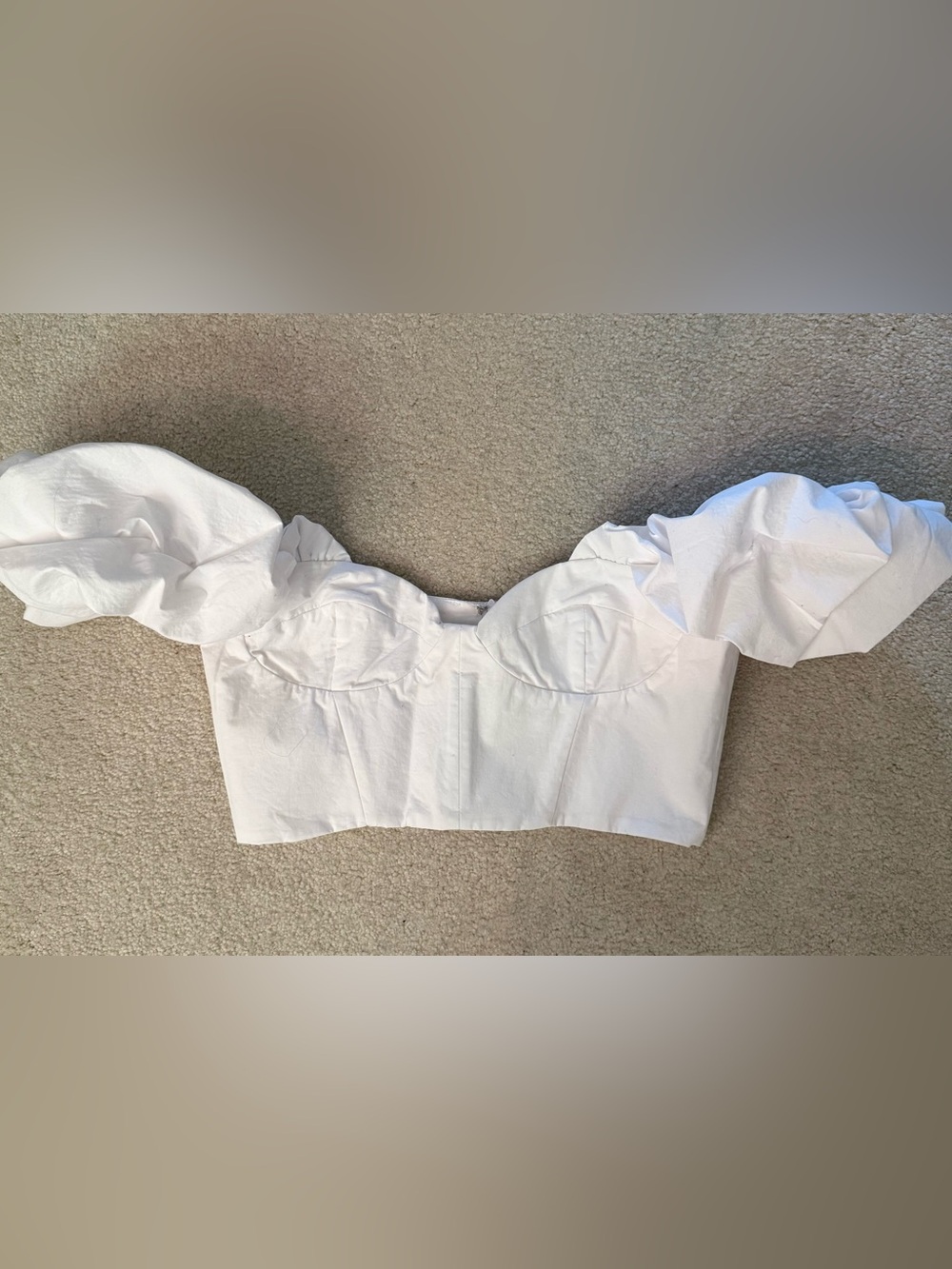 ZARA White Puff Sleeve Crop Top Bustier Cotton Size M New Never Worn